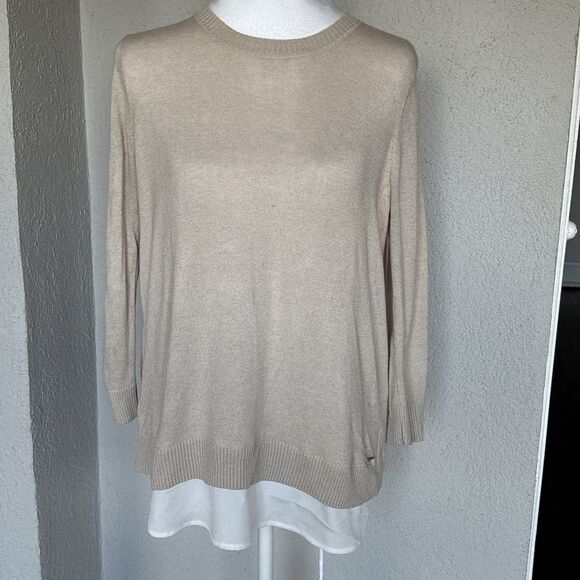 Calvin Klein Beige And White Layered Cotton Sweater - Size Small - Picture 1 of 9